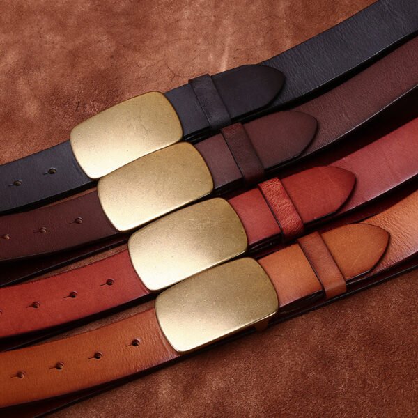 Wide Top Layer Smooth Buckle Retro Frosted Belt - Image 5