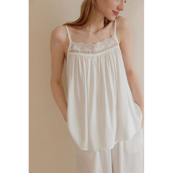 Rayon Satin Pure Desire Pajamas White Suit Lace Loose Comfortable Suspender Trousers - Image 6