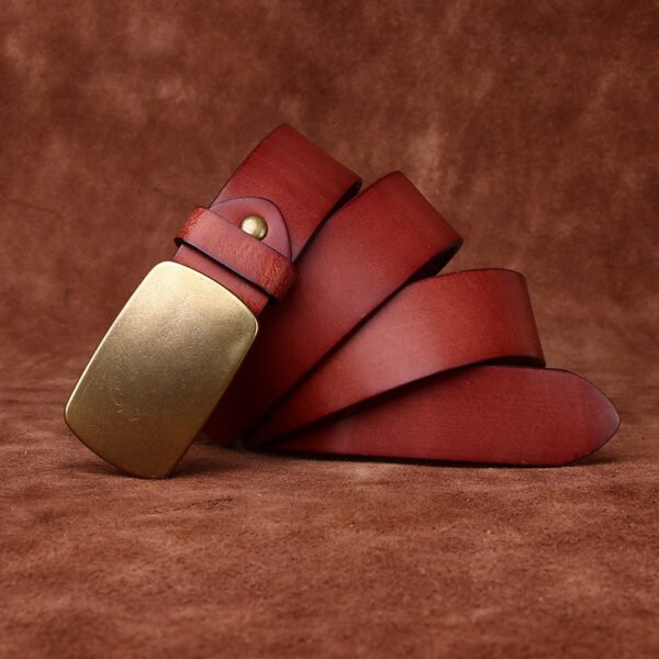 Wide Top Layer Smooth Buckle Retro Frosted Belt - Image 3