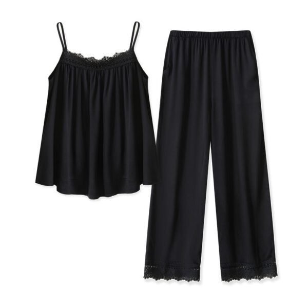 Rayon Satin Pure Desire Pajamas White Suit Lace Loose Comfortable Suspender Trousers - Image 5