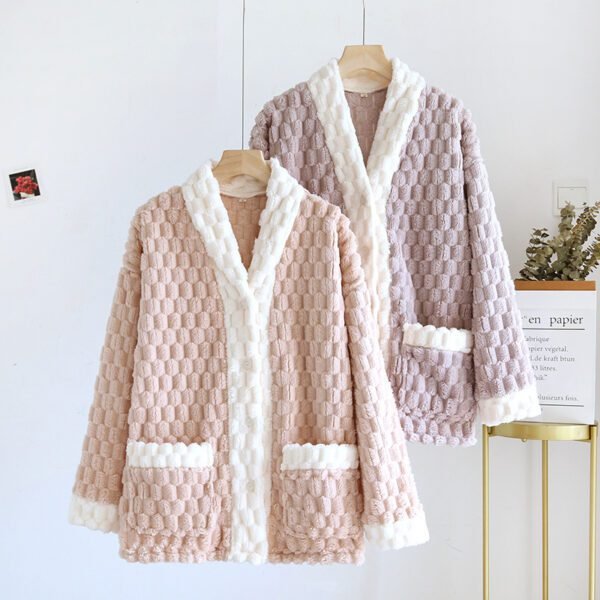 Winter Pajamas Women's Top One-piece Flannel Fleece-lined - Image 5