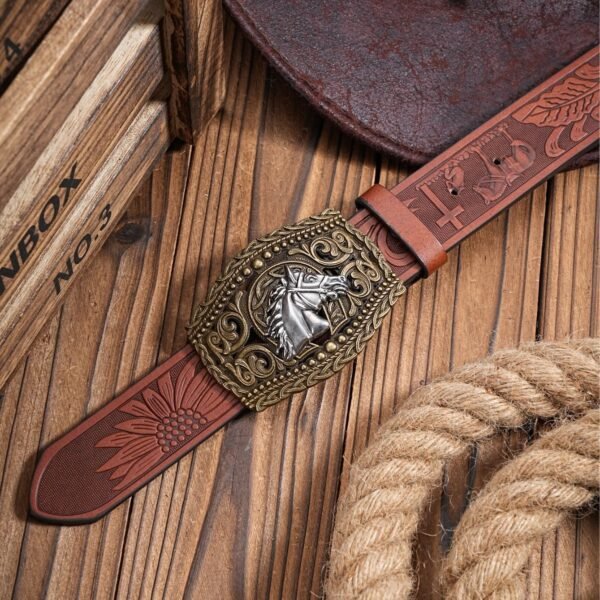 Carved Retro Western Denim Personality Belt Men - Image 2
