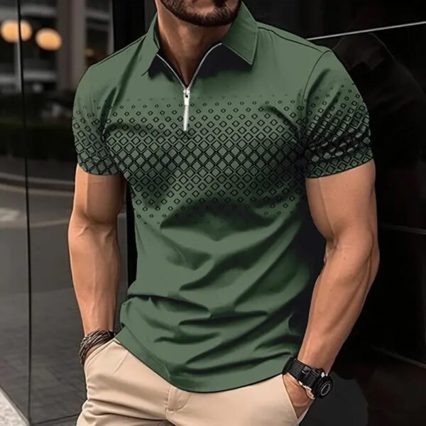 Men's Zipper Polo Shirt Casual Short Sleeve - Image 3