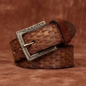 Diamond-Carved Men's Denim Belt – Premium Style & Durability