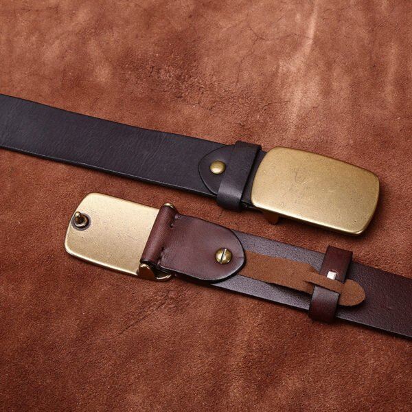 Wide Top Layer Smooth Buckle Retro Frosted Belt - Image 7