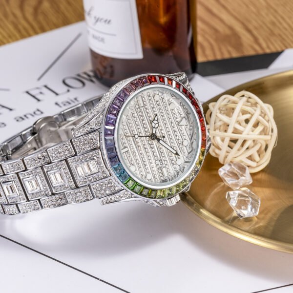 High-End Gradient Rainbow Diamond Men’s Quartz Watch – Bold Luxury, Waterproof Performance - Image 8
