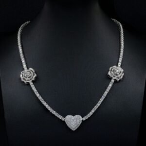 925 Silver Moissanite Hip-Hop Rose Necklace Set