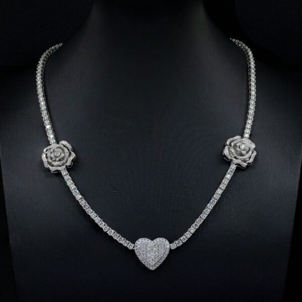 925 Silver Moissanite Hip-Hop Rose Necklace Set