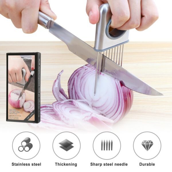 Stainless Steel Onion & Tomato Slicer Easy Grip Kitchen Tool - Image 3