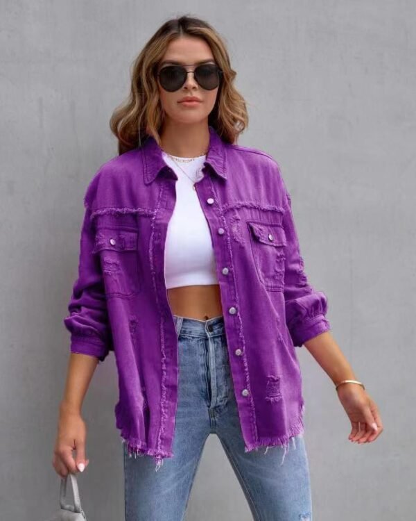 Women's Ripped Shirt Jacket, Casual Spring & Autumn Fashion - Image 5