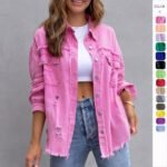 Women's Ripped Shirt Jacket, Casual Spring & Autumn Fashion