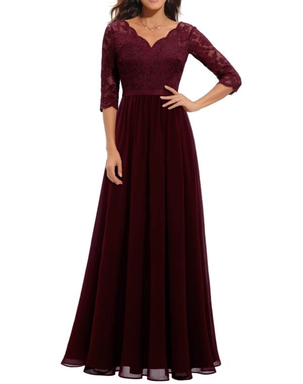 Grace Meets Glamour – Lace Patchwork Waist-Cinching Long Dress for a Stunning Silhouette - Image 3
