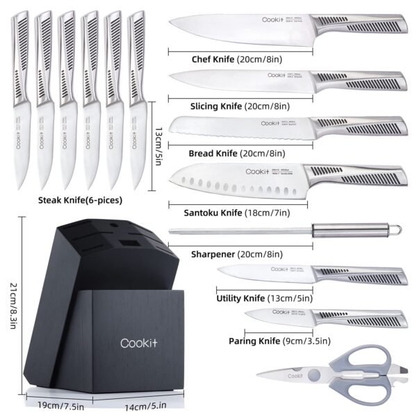 Premium 15-Piece Kitchen Knife Set with Block – German Stainless Steel Chef Knives, Non-Slip Hollow Handles, Scissors & Built-in Sharpener - Image 3