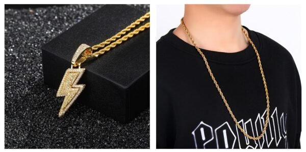Trendy Lightning Hip-Hop Pendant with Zircon Inlay - Image 4