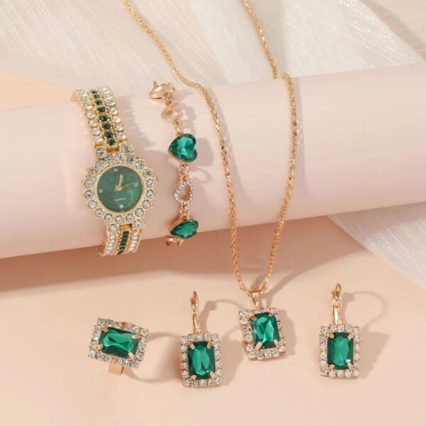 Elegant Green Watch & Ring Set – Stylish Quartz Design - Image 3