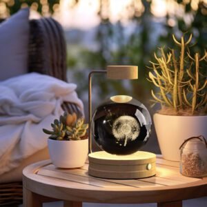 Crystal Ball Cosmic Dinosaur Indoor Night Light – USB Powered Warm Bedside Lamp for Birthday Gifts & Home Decor