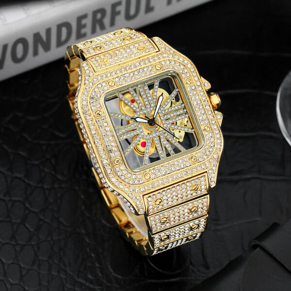 Square Special-Interest Design Hollow Full Diamond Quartz Watch – Luxurious Elegance Meets Modern Craftsmanship - Image 4