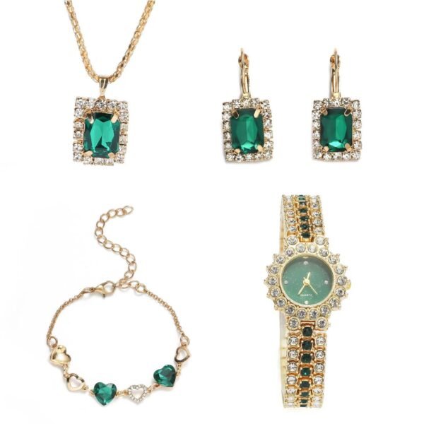 Elegant Green Watch & Ring Set – Stylish Quartz Design - Image 2