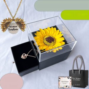 GenZ Artificial Flower Sunflower Necklace Acrylic Jewelry Box