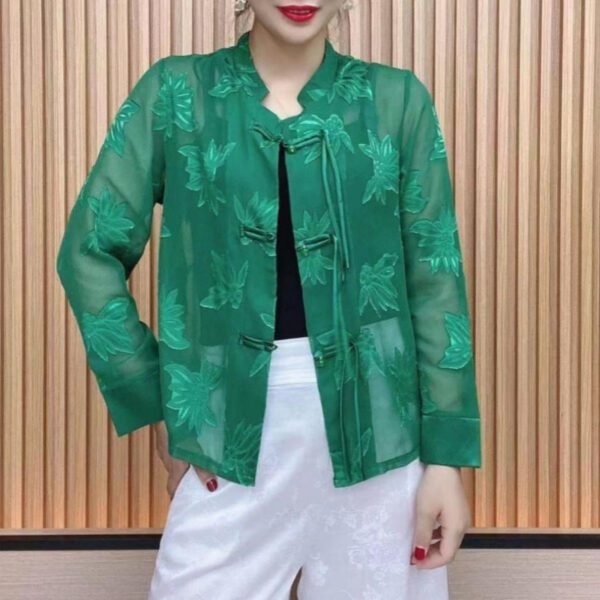 Women's Long-sleeved Thin Mandarin Collar Shirt New Chinese Top - Image 4