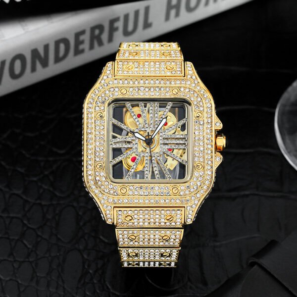 Square Special-Interest Design Hollow Full Diamond Quartz Watch – Luxurious Elegance Meets Modern Craftsmanship - Image 2