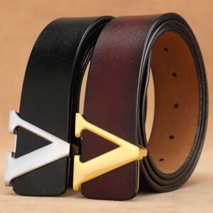 Retro Genuine Leather V-Buckle Belt – Factory Direct Sales
