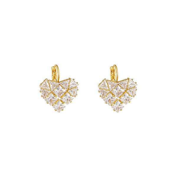 French Style Heart-shaped Zircon Earrings For Women - Image 2