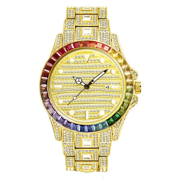 High-End Gradient Rainbow Diamond Men’s Quartz Watch – Bold Luxury, Waterproof Performance - Image 5