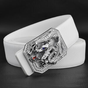Men's White & Gold Smooth Buckle Belt ,Stylish & Durable